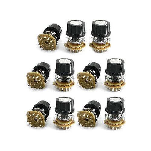 11Pcs 6mm Knurled Shaft 14Pin Rotary Switch Potentiometer 2-Pole 6-Position 2P6T
