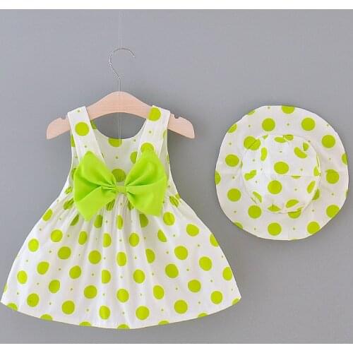2021 Newborn Baby Summer Dresses Casual Cute Infant Kids Baby Girls Dot Bow Sleeveless Clothes Princess Party Dress + Sun Hat