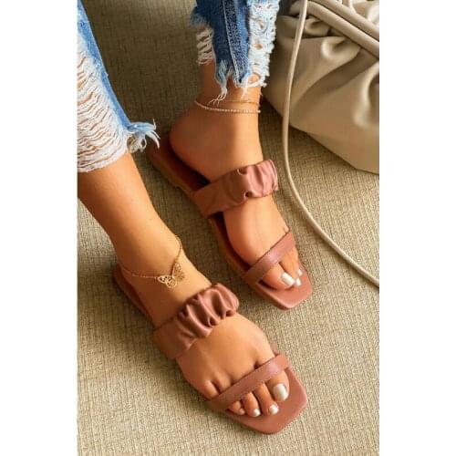 2021 Summer New Womens Sandals Open Toe Flat Slippers Fashion Solid Color Outdoor Womens Shoes Plus Size 43