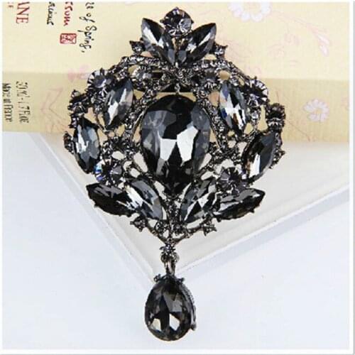 4PCS/LOT Vintage Black Rhinestone Crystal Diamante Pendent Luxury Brooch Party Bouquet Brooch Pin