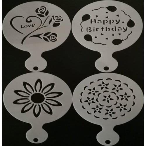 4pcs Birthday Party Coffee Printing Model Latte Art Cappuccino Barista Stencils Coffee Decoration
