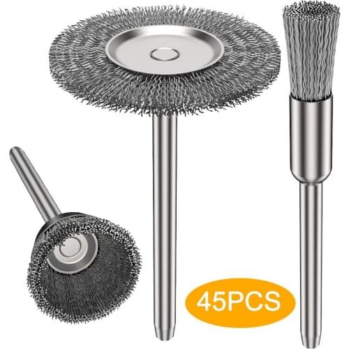 45pcs Stainless Steel Wire Wheel Brushes Set Kit Dremel Accessories for Mini Drill Rotary Tools Polishing Dremel Brush