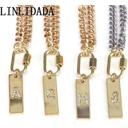 5Pcs Gold Cuban Chain 26 Initial Letter Necklace Curb Chain Carabiner Clasps Choker Necklace Punk Jewelry for Women Girls
