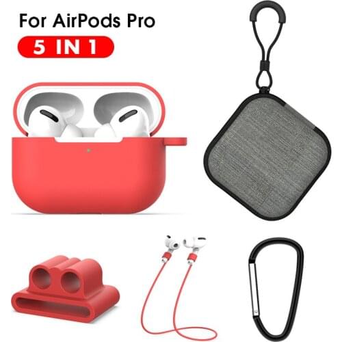 5 IN 1 Protective Case For Air pods Pro Soft Silicone Lanyard Carabiner Earphones Case for Airpods 3 pro Accessories Storage Box