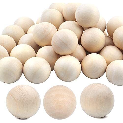 50 Pieces Eco-Friendly Unfinished Round Wood Mini Wood Craft Balls for DIY Jewelry Making Supplie Art Craft Design-25mm Diameter