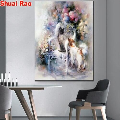 5d diy diamond painting garden cat and dog crystal painting full square round diamond embroidery sale home decor gift