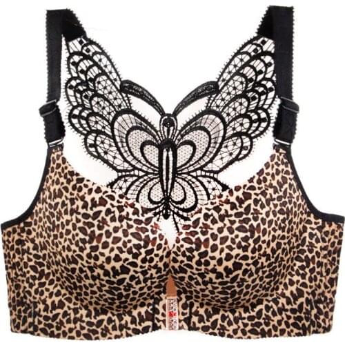 Front Closure Seamless Leapard Push Up Bra Plus Size Bralette Butterfly Bras for Women Sexy Wireless Brassiere Femme Big Bra 52E