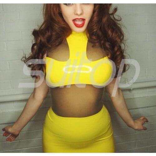 Noble rubber mini dress fancy latex Yellow and trasparent black back zip (high quanlity level latex)