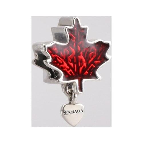 Authentic 925 Sterling Silver Personality red maple leaf beads Fit Original Charms Bracelet Necklace DIY Jewelry Making