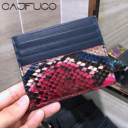 CAJIFUCO Ultrathin Real Python Leather Porte Carte Credit Card Holder Genuine Leather