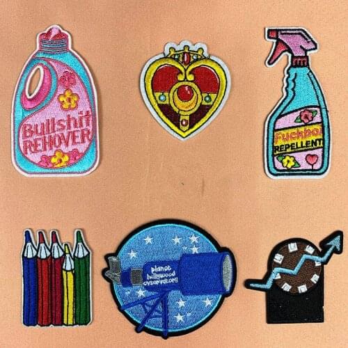 New arrival High-quality love Colored crayons Washing liquid Embroidery Patches Iron On Patches For Clothing DIY Hat Decoor