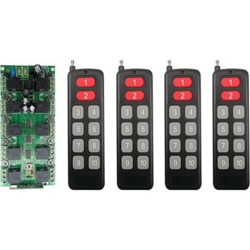 DC 12V 10CH 10 CH Independent Relay RF Wireless Remote Control Switch System, Transmitter + Receiver 10CH Relay 315/433 MHz