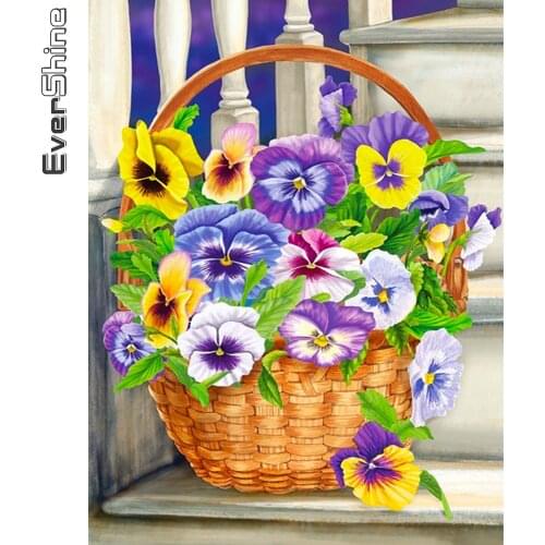 Evershine Full Drill Diamond Painting Pansy 5D DIY Diamond Embroidery Flower Craft Kit Wall Decoration