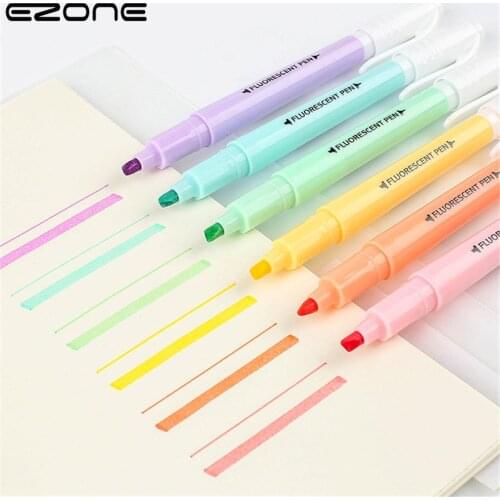 EZONE 6Pcs/Set Cute Candy Color Highlighter Pen Stationery Double Headed Fluorescent Marker Pen Mark Pen Office School Supplies