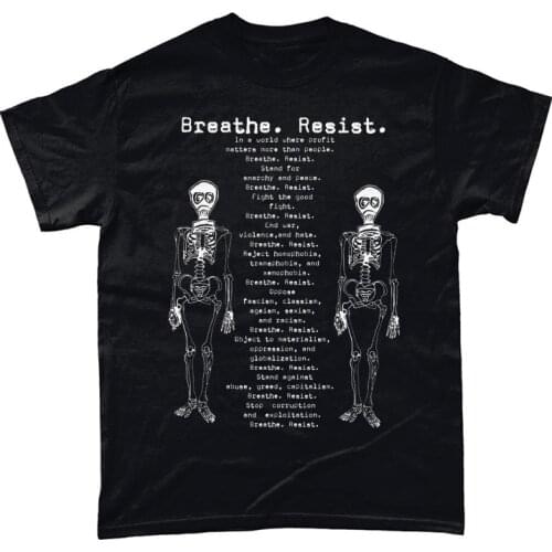 Breathe Resist Funny Skull Printed Unisex Tshirts Short Sleeve 100% Cotton Grunge Graphic Tees Hip Hop Style Summer Street Tops