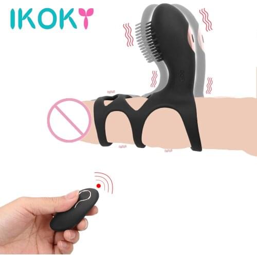 IKOKY Vibrating Penile Ring Sex Toys for Men Couples Vibrator Delay Ejaculation Wireless Remote Control Cock Rings Sex Shop