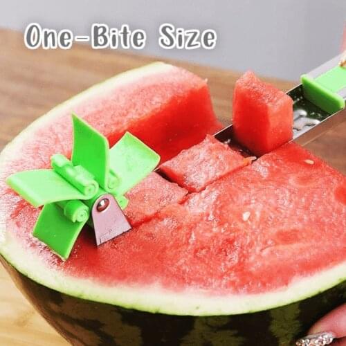Watermelon Windmill Shape Slicer Cutter Knife Tongs Corer Stainless Steel Watermelon Cubes Cutter Spoon Fruit Salad Platter Tool