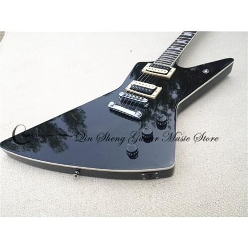 Custom Made 6 string Electric guitar,Irregular black guitar,HH pickups, shell inlay,chrome buttons,cream binding