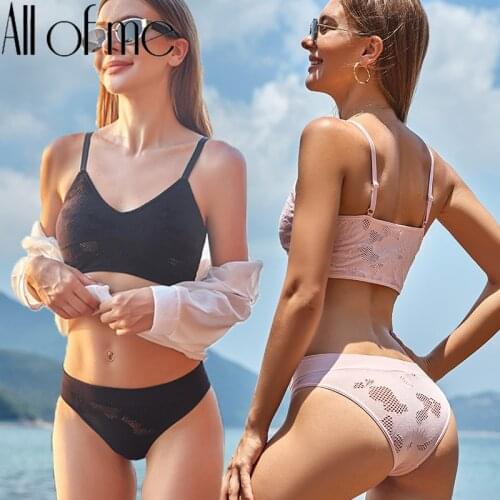 Black Pink Bra Set Womens Underwear Adjustable Strap Tops + Thong Mesh Hollow Crop Tops Suit Female Seamless Bras Sexy Lingerie