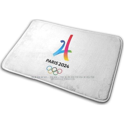 Paris 2024 Mat Rug Carpet Anti-Slip Bedroom Entrance Door Mat Games Paris 2024 France Sport Rings Tower Eiffel Blue White Red