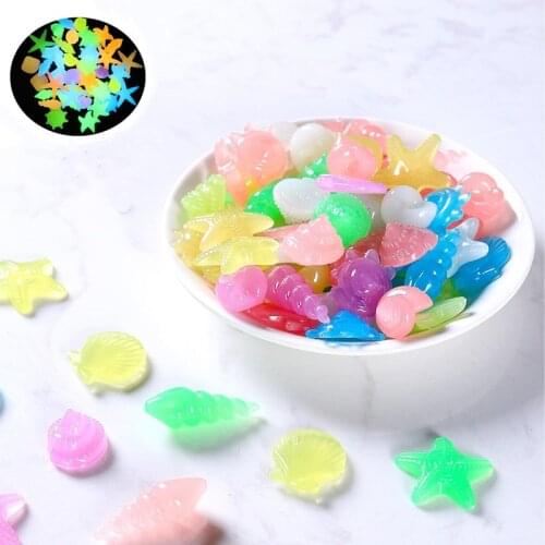 Colorful Luminous Starfish Conch Shell Shaped Glow in the Dark Stones Decorative Garden Aquarium Fish Tank Landscape 50Pcs