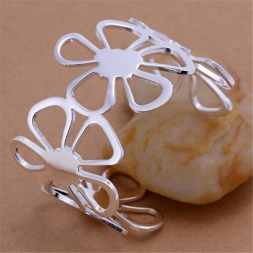 925 sterling silver open fashion round big hollow sunflower five-flower bracelet cuffs mens and womens party gift jewelry