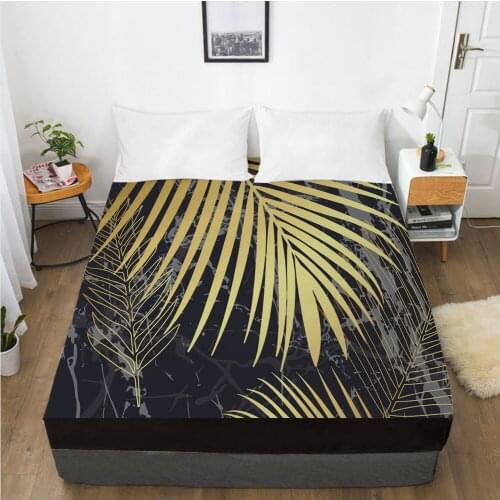 Mattress Cover Fitted Sheet With Elastic Band Bed Sheets Bedding Linens Queen King Size Bedsheet 160X200CM Marble Gold Leaves