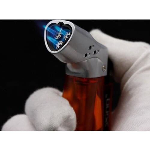 Mini Triple Torch Cigar Jet Lighter Windproof Blue Flame Lighters Butane Fuel Visible Smoking Gadget
