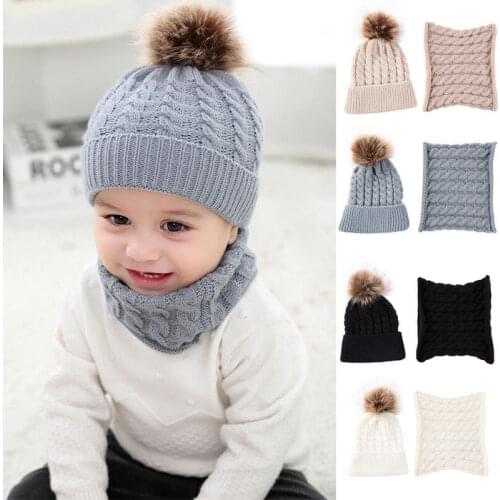 Fashion Baby Boys Girls Children Winter Cap Knitted Warm Hat and Scarf Set Hot