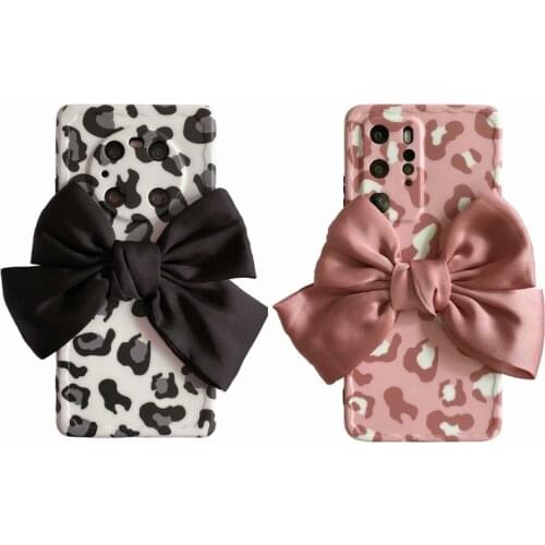 Fashion Leopard Print 3D Bowknot Phone Case For Huawei P30/40 Pro Mate30/40 Pro Nova7 Pro Shockproof Soft Rubber Cover Skin