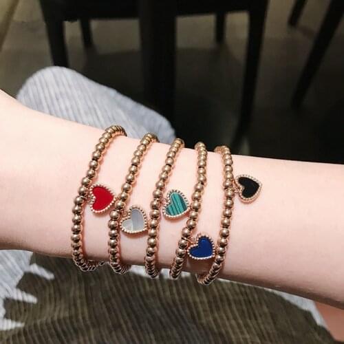 YUN RUO Fashion Double Faced Heart Bracelet Springy Free Size Woman Gift Rose Gold Color Stainless Steel Jewelry Not Fade 2020