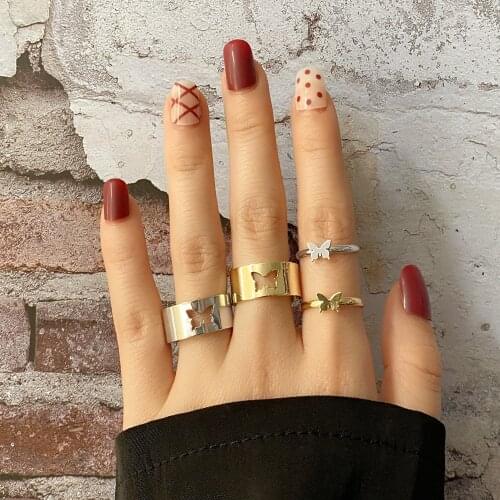 FNIO Trendy Gold Butterfly Rings For Women Men Lover Couple Rings Set Friendship Engagement Wedding Open Rings 2021 Jewelry