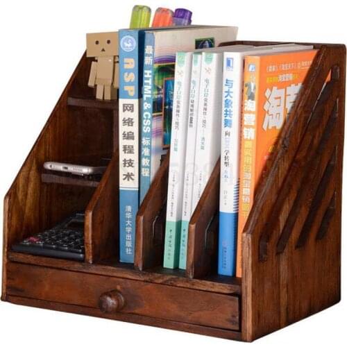 Retro Solid Wood Desktop Shelf Office Document Shelf Receiving Box Creative Wood Stationery Desktop Shelf