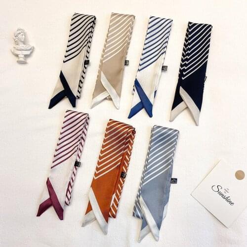 2020 New Silk Scarf Women Fashion Striped Scarves Office Lady Neckerchief High Quality Foulard Femme Hair Tie Bandana Hijab