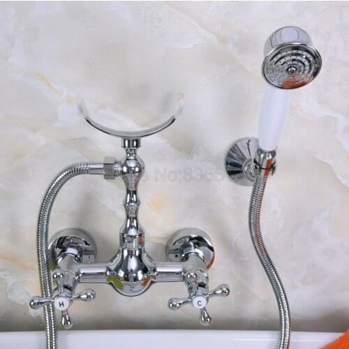 Polished Chrome Telephone Install Bathroom Sink Faucet Bathtub Basin Mixer Tap With Shower Hand tna250