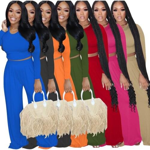 Casual Loose Tracksuit Women Long Sleeve 2 Pieces Sets Women Crop Top and Wide Leg Pants Spring Fall Outfits 2021 Solid Clothes