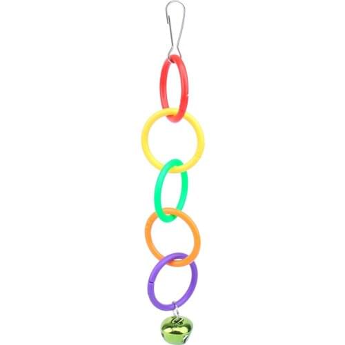 Multi-colored Plastic Rings Swing Toy with Bell for Bird Parrot