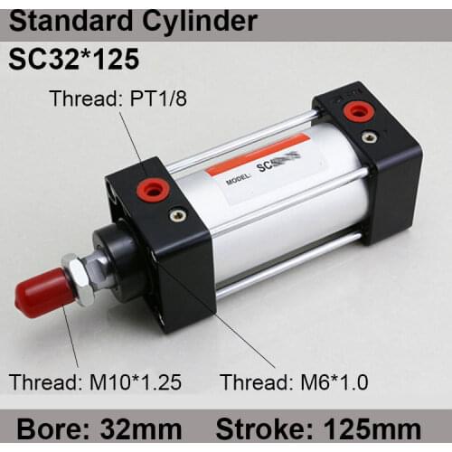 SC32*125 SC Series Standard Air Cylinders Valve 32mm Bore 125mm Stroke SC32-125 Single Rod Double Acting Pneumatic Cylinder