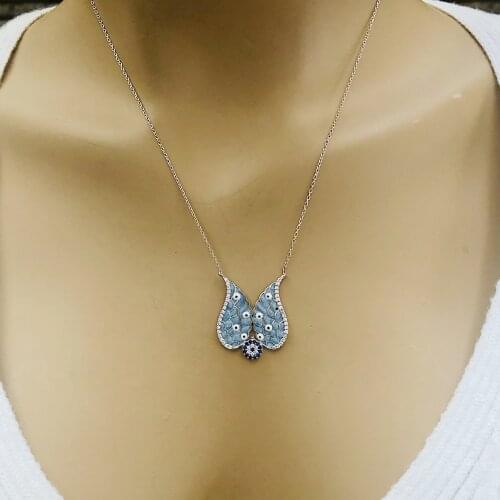 Blue Wings 925 Sterling Silver Necklace Women Girls Gift Jewelry Accessories Fashion Handmade Elegant Chain