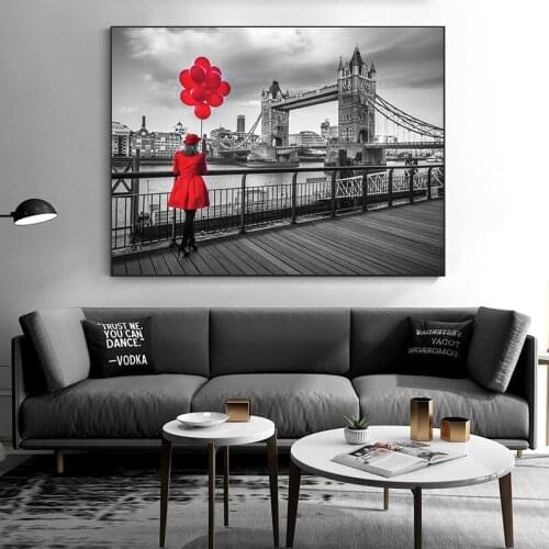 Black And Red London Bridge Modern Oil Painting on Canvas Cuadros Posters and Prints Scandinavian Wall Picture for Living Room