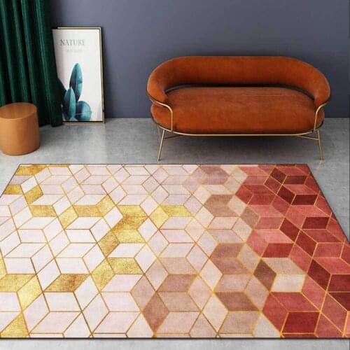 Modern Geometric Diamond Lattice Light Luxury Girl Gold Pink Living Room Bedroom Bedside Carpet Floor Mat Customization
