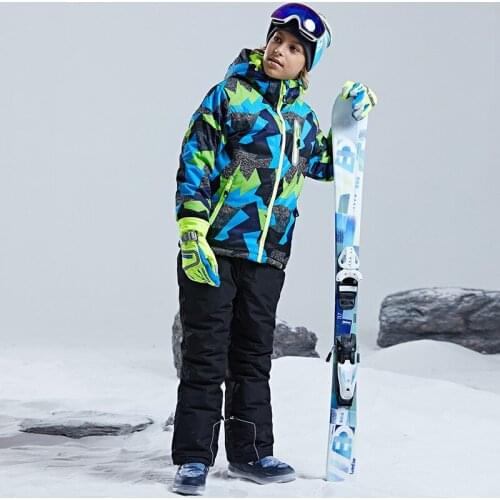 Boys Girls Warm Childrens Skiing Jackets Pants Kids Hooded Fleece Inside Winter Waterproof Skiing Snowboard Suit Clothings Teens