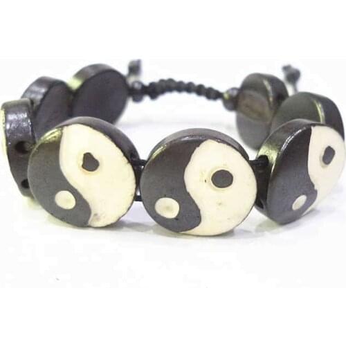 Tibetan Bracelets Hand Carved Ying Yang Taiji Yak Bone Adjustable Bracelet BB-022