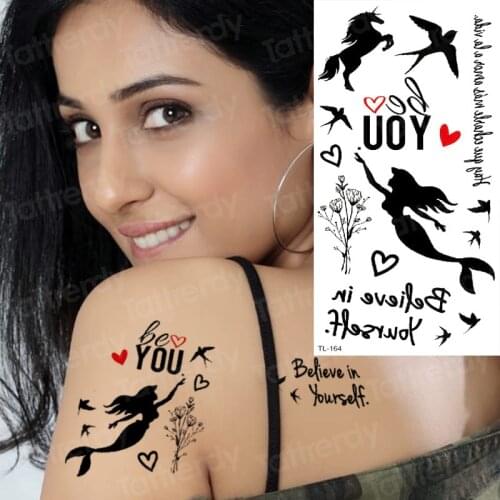 Temporary tattoo sticker mermaid temporary black bird tattoos black small on hand minimalist tattoo heart waterproof tatoo fake