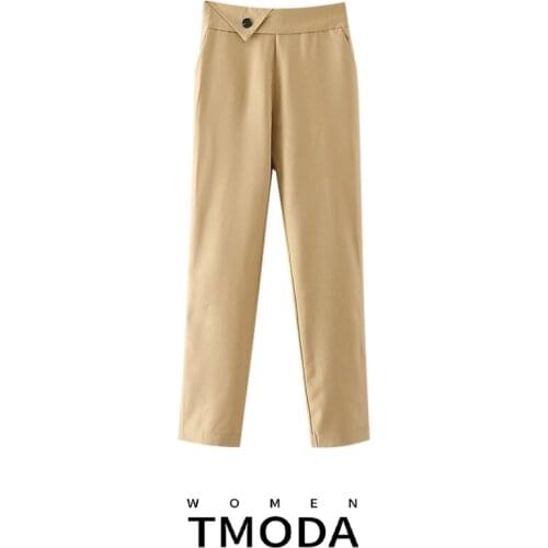 TMODA665 2021 Women Pants England Style Simple Office Wear Elastic Waist Causal Pantalones Mujer Pantalon Femme Trousers Women