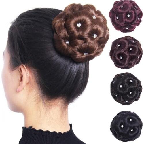 Female Wig Hair Ring Curly Bride Makeup Diamond Bun Flowers Chignon Hairpiece