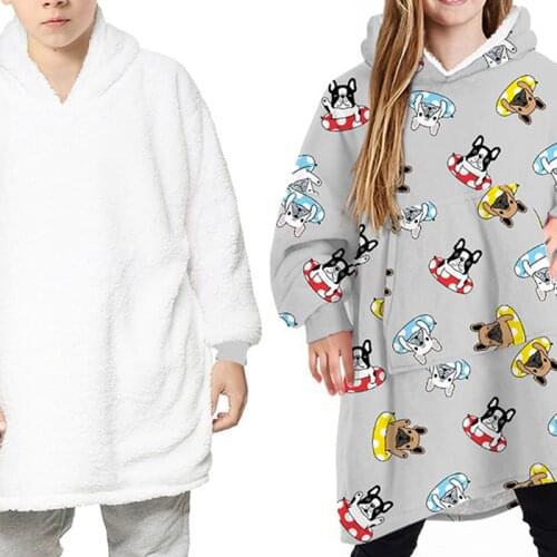 Winter Printed Oversized Hoodie Blanket for Children Outdoor Hoody Sweatshirt Sherpa Coats Pullover Hoody Blanket paied