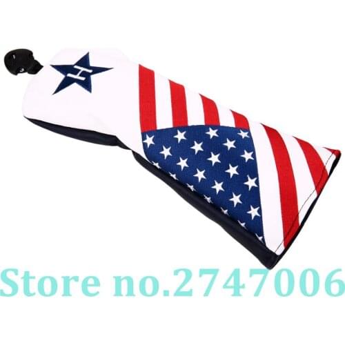 1pc Synthetic Leather with Stars & Strips Embroidery Golf Wood Head Cover for Hybrid Club with Adjustable No Tag