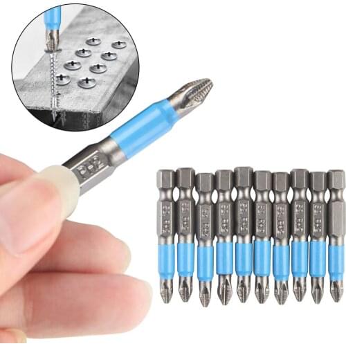10Pcs Screwdriver Bits Set 50mm PH2 Anti-slip with Magnetic 1/4" Hex Shank Fits Hand Electric Drill Driver Hand Accessories