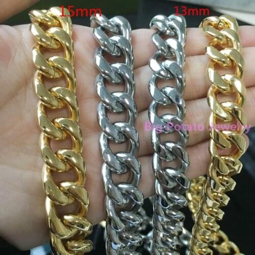 13/15mm Width Huge&Heavy 316L Stainless Steel Silver Gold Color Manual Link Chain 7-40inch Necklaces&Bracelet Mens Jewelry